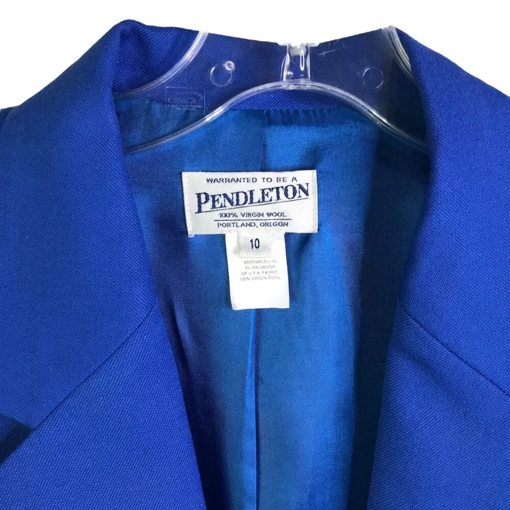 Pendleton Blazer Jacket Womens‎ Sz 10 Bright Blue 100% Wool Single Button